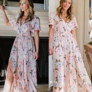 NWT Baltic Born Sicily Satin Maxi Dress in Blush Floral